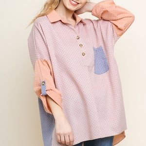 Polka dot color block blouse